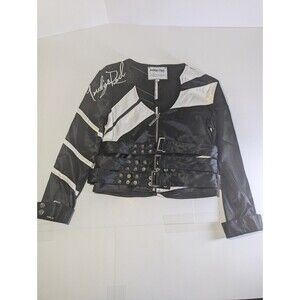Indigo Red Black Satin Like Biker Cropped Jacket Grunge With Belt Buckles Size M